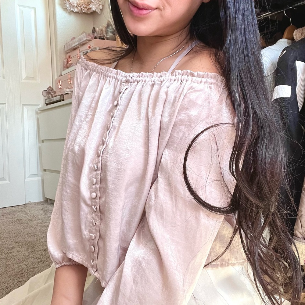 BRANDY MELVILLE PINK OFF THE SHOULDER PRINCESS TOP